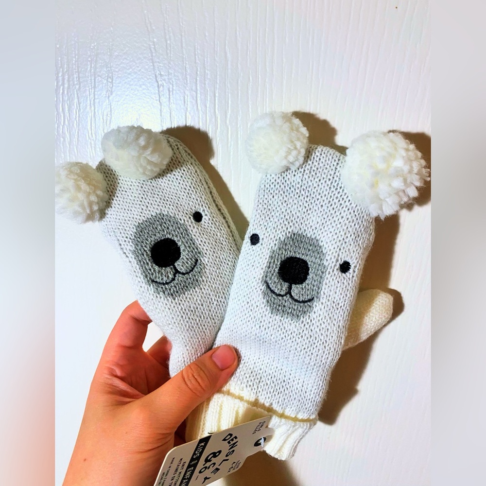 DENSLEY & CO girls mittens white bears